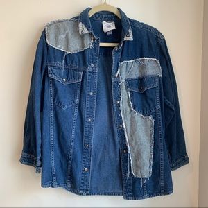 Patched denim denim button up